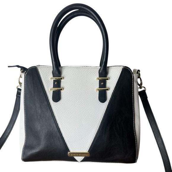 Steve Madden Handbags - STEVE MADDEN Black White Colour Block Hand Bag Crossbody Strap Zipper PU *Flaw*